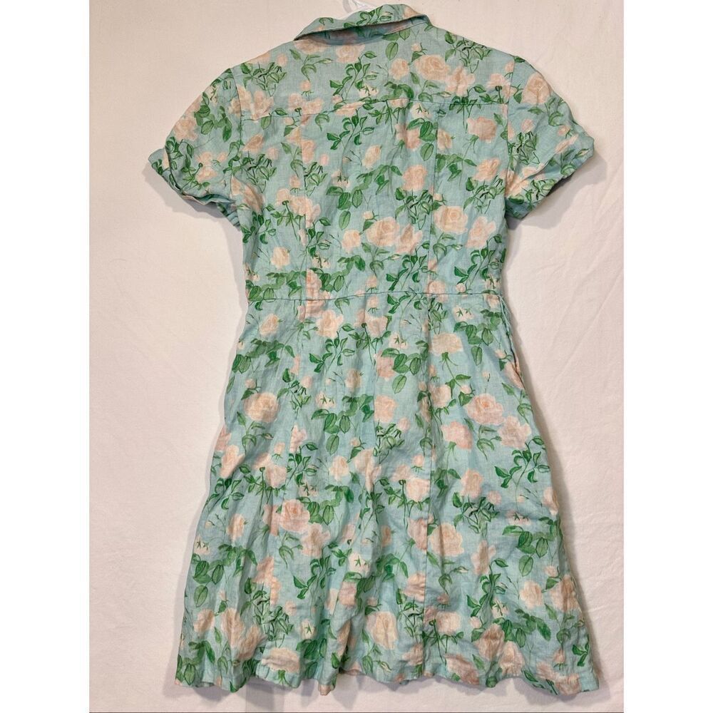 Hill House Dress Lauren Knee-Length Button Down Blue Roses Linen Size XS - Picture 6 of 8